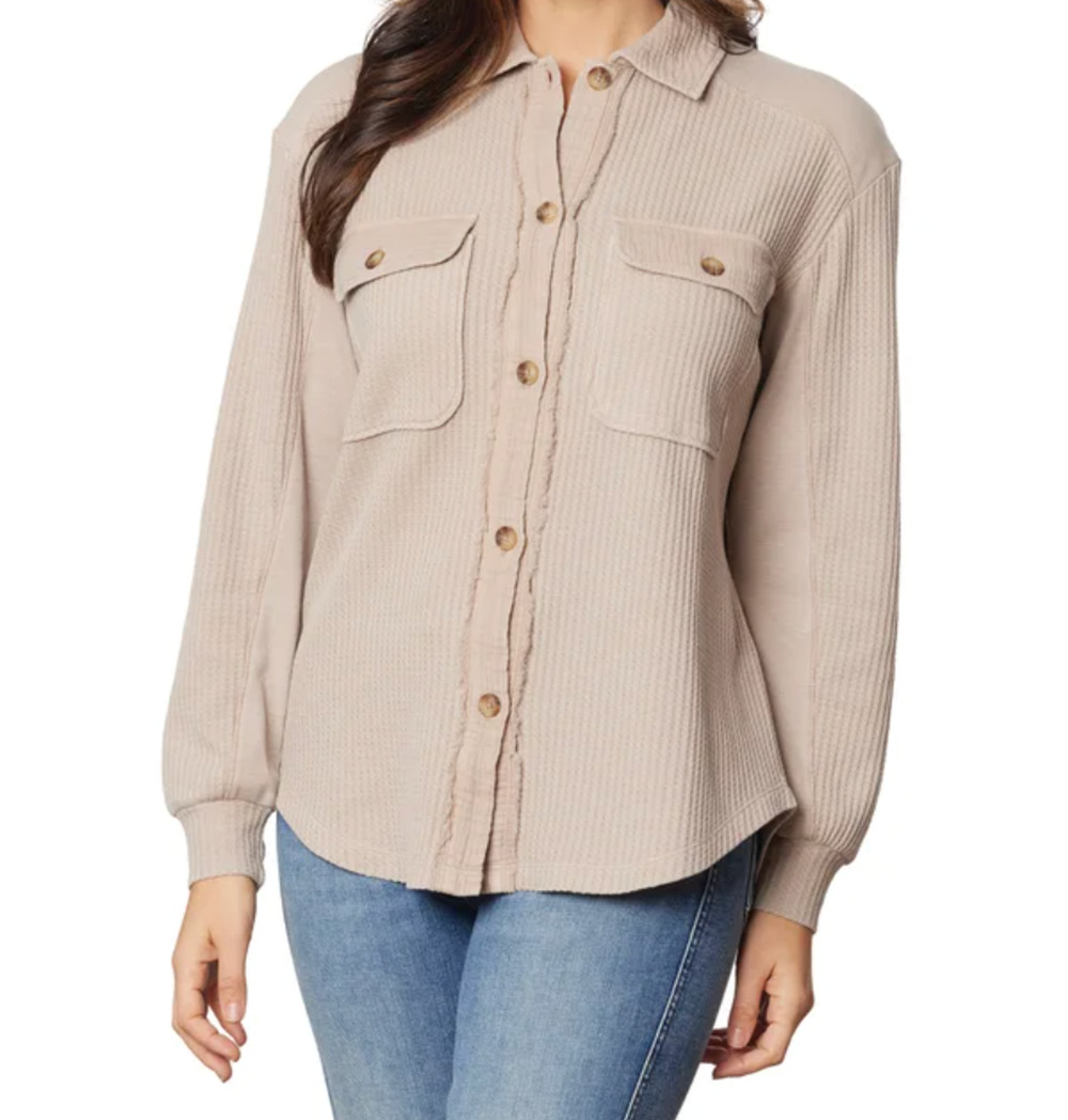 Women’s Briggs Waffle Knit Button-Up Shirt, Neutral Beige (